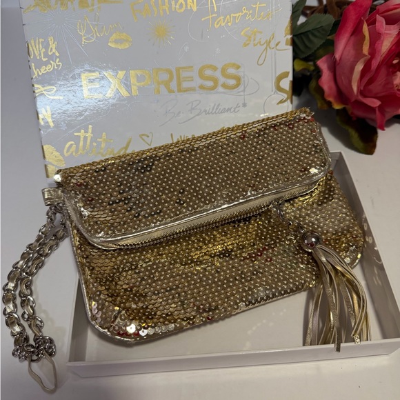 Express Handbags - Express Shimmering Gold Sequin Wristlet